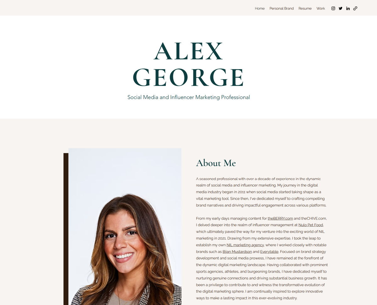 Screenshot of Its Alex George, from the social media portfolios collection.