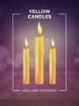 yellow candles candle magiic 101 meaning icon with three lit candles and a purple and pink bokeh background