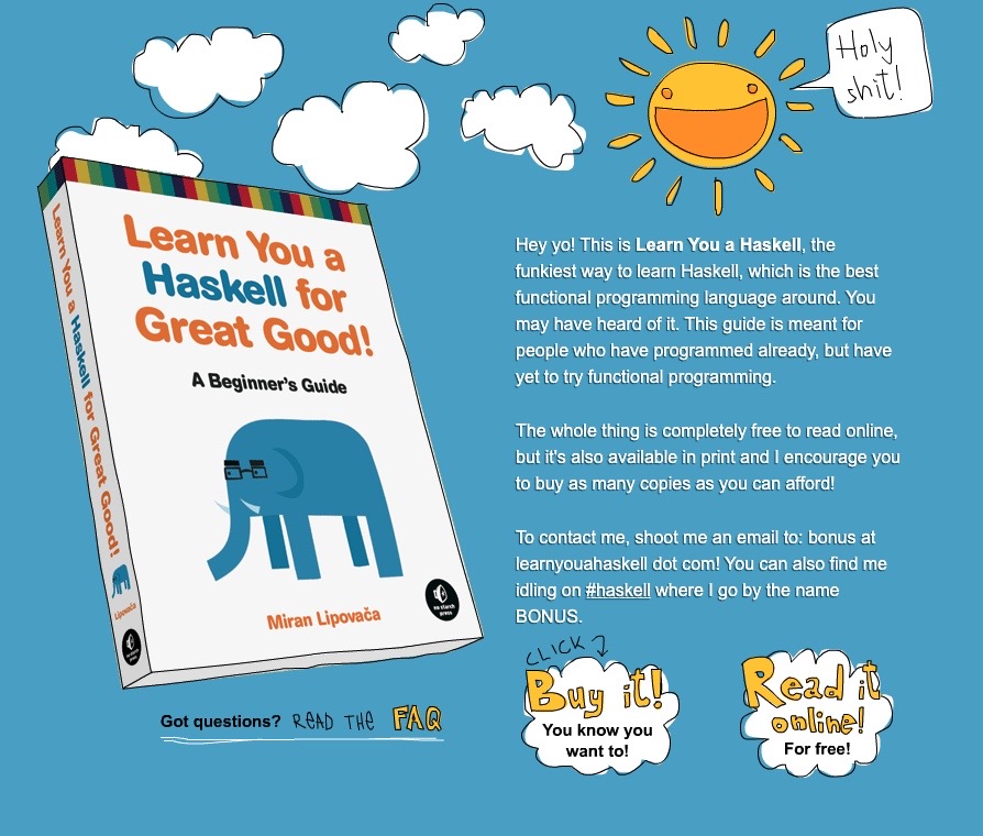 Haskell book, “Learn You a Haskell for a Great Good”
