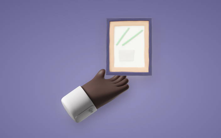 A Black hand gesturing to a framed work of art for Confetti's Virtual African American Museum Virtual Tour