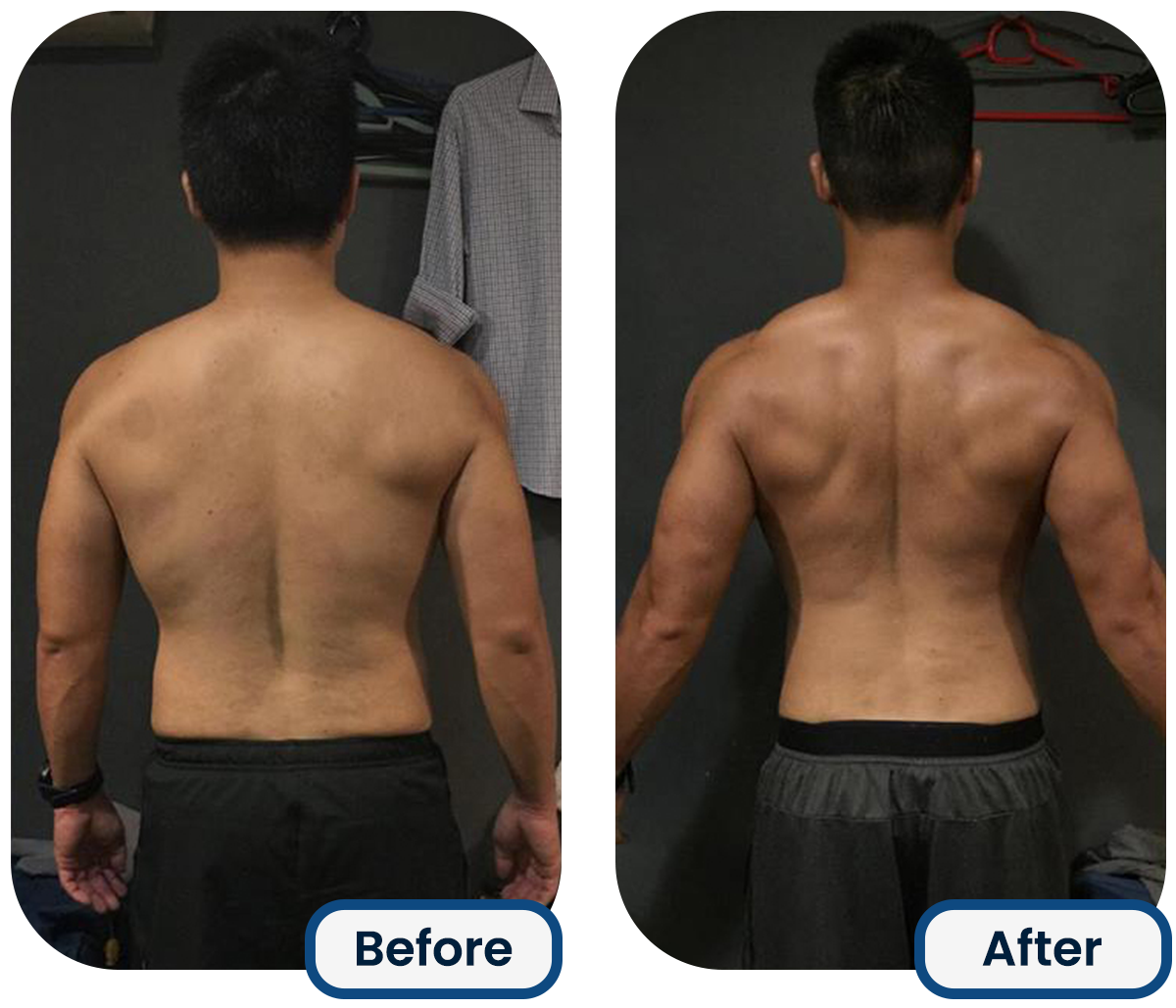 a man's body from the back before and after using the Best Weight Loss Pills Singapore
