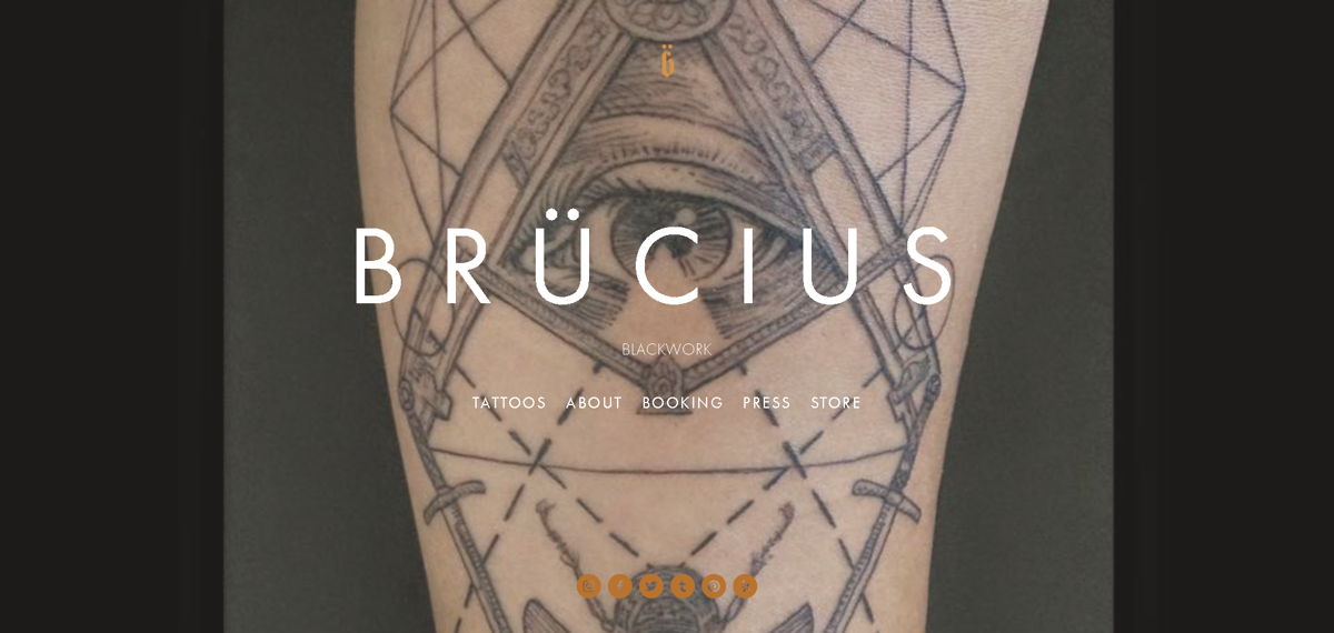 Screenshot of Brucius Tattoo, from the tattoo websites collection.