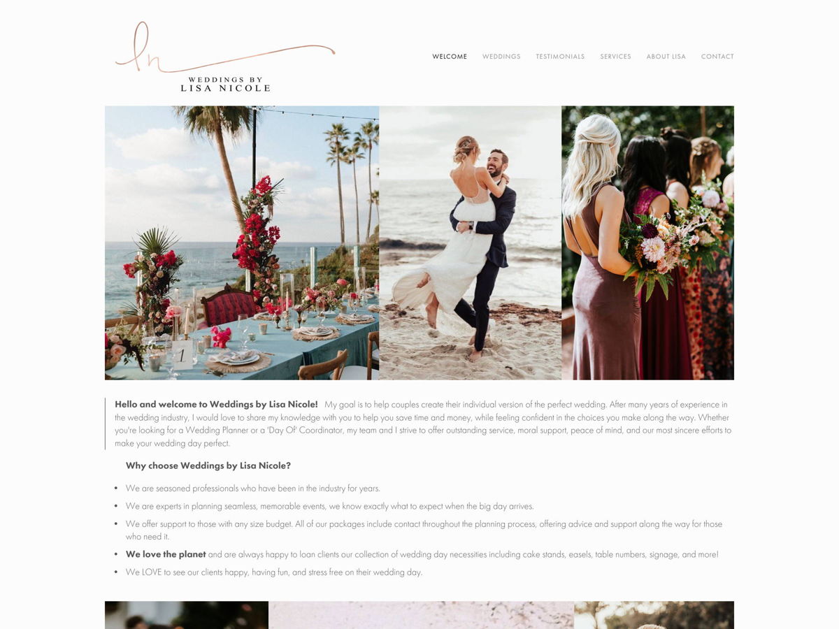 Screenshot of Weddings by Lisa Nicole, from the service websites collection.
