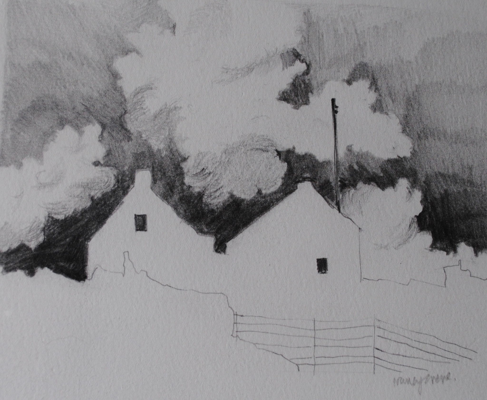 Pencil sketch of houses outline