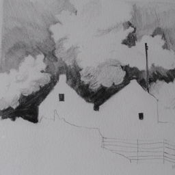 Pencil sketch of houses outline