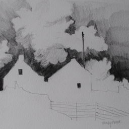 Pencil sketch of houses outline