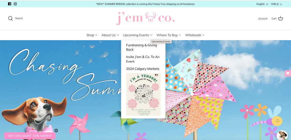 J'em Co store with the Mega menu