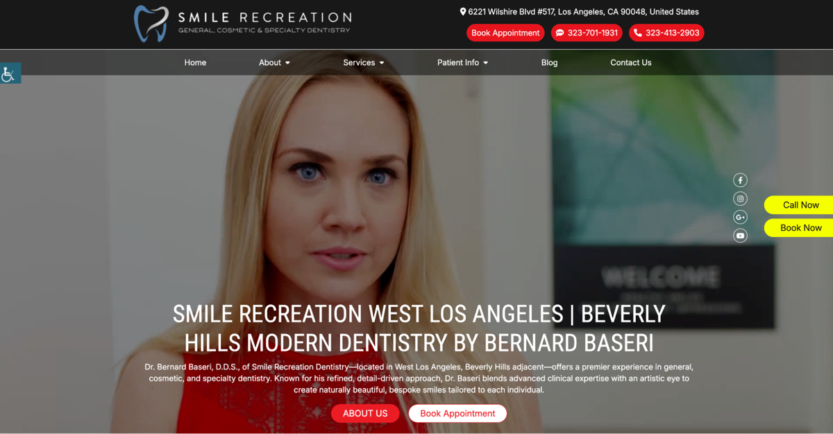 Screenshot of Smile Recreation Dentistry, from the dentist websites collection.