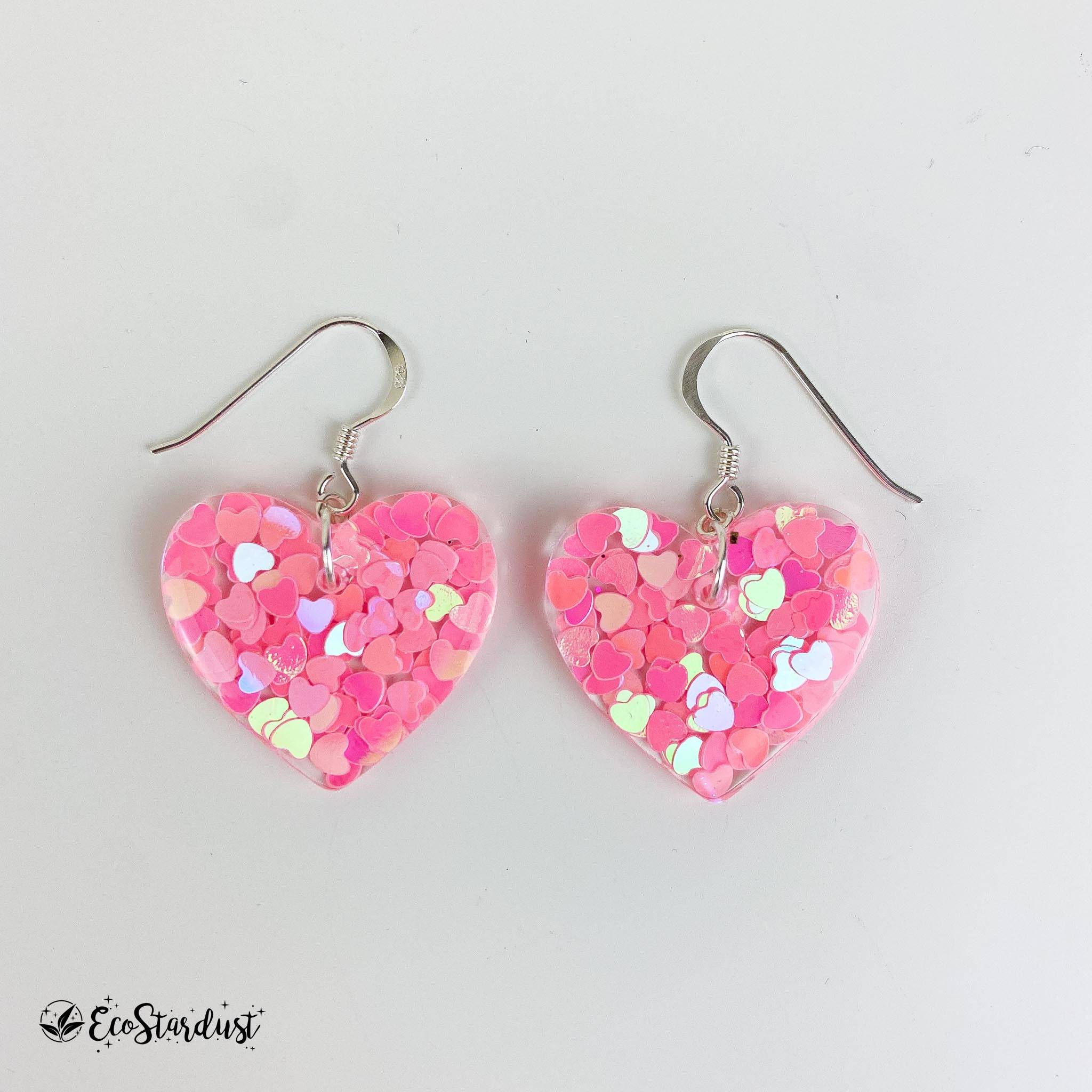 Pink Non Bioglitter Heart Earrings