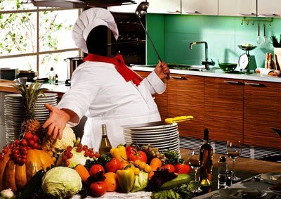 Бесплатный PSD Фотошоп исходник для монтажа - повар на кухне