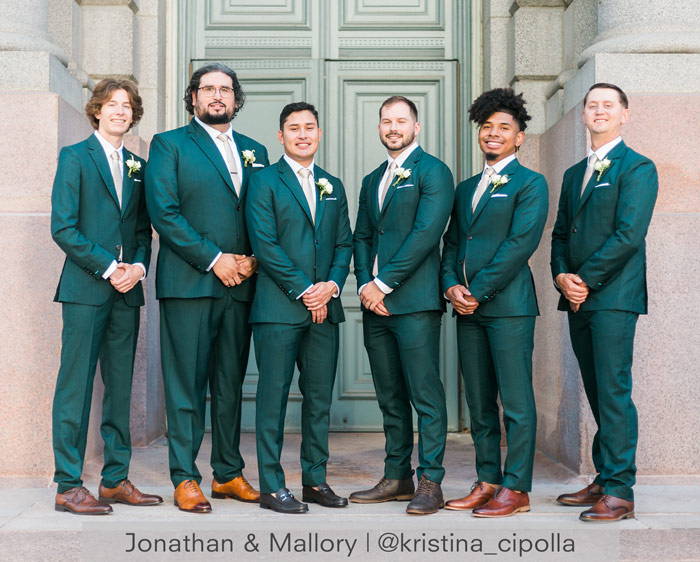 wedding party in green suits