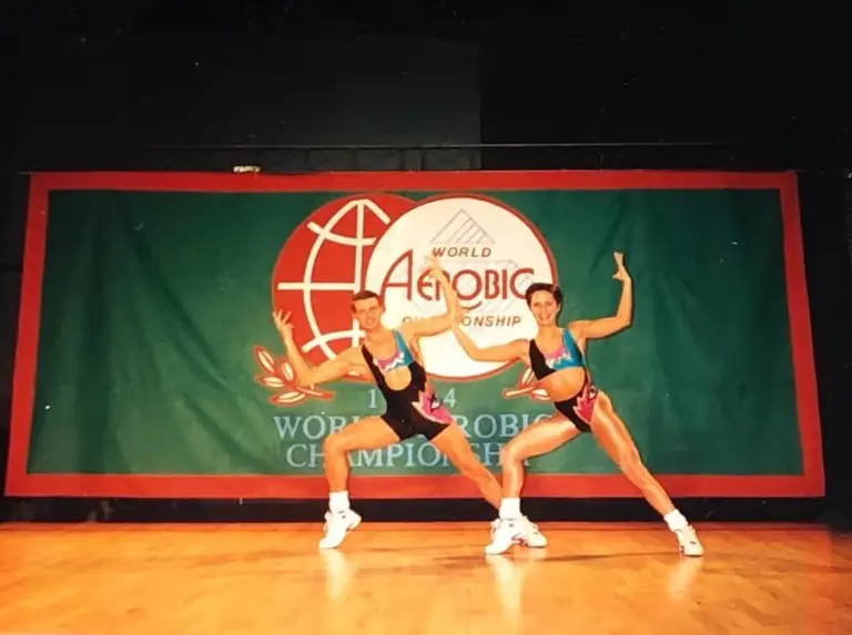 Two people performing at the World Aerobic Championship