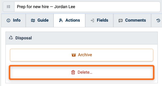 Delete button in the Disposal panel of the Assignment Actions tab