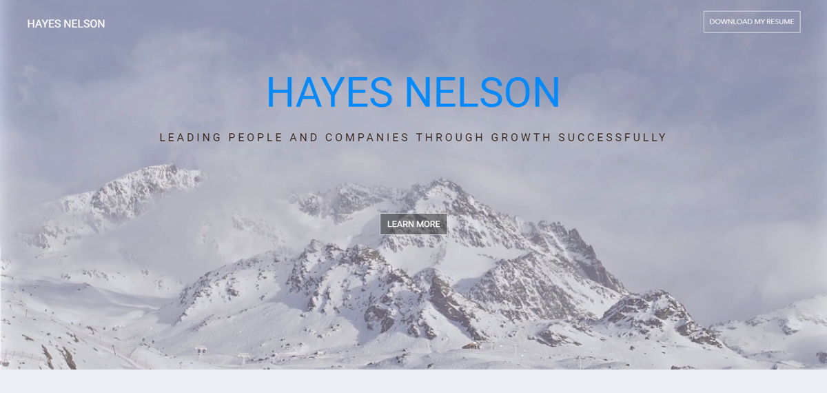 Screenshot of Hayes Nelson, from the resume websites collection.