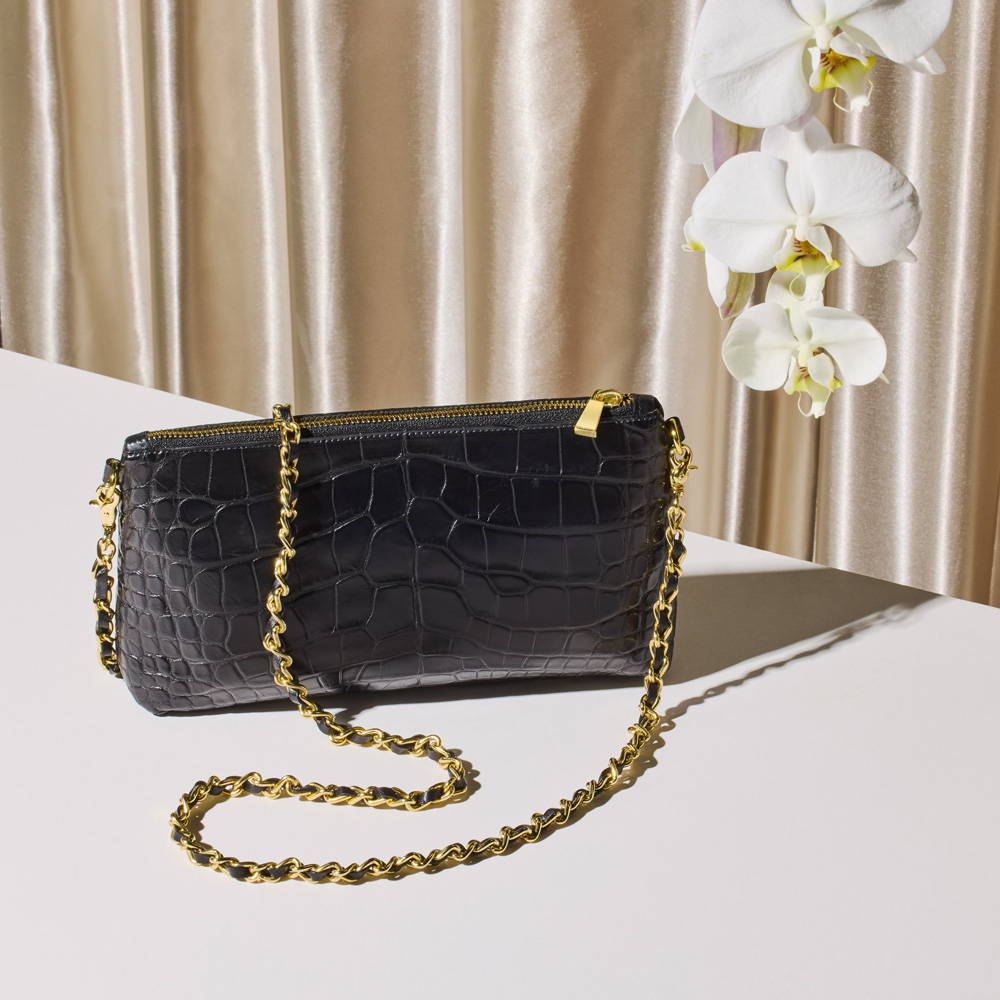 piper & skye nolita crossbody handbag with gold and black chain strap