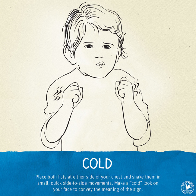 Illustration describing how to sign the word "Cold"
