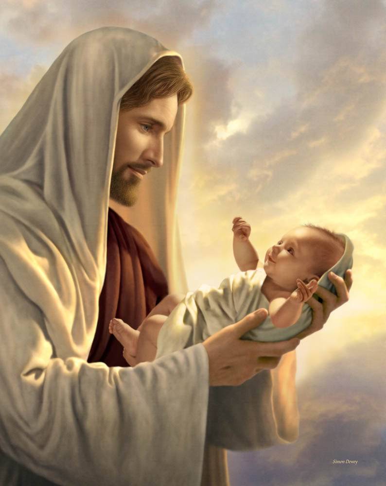 Painting of Jesus Christ holding an infant.