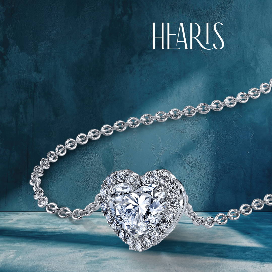 classic collection heart shaped diamond and gemstone necklace and earrings