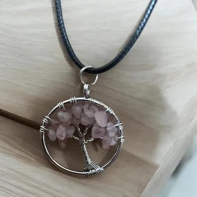 Chakra 'Tree Of Life' Crystal Pendant Rose Quartz - Includes Leather Band