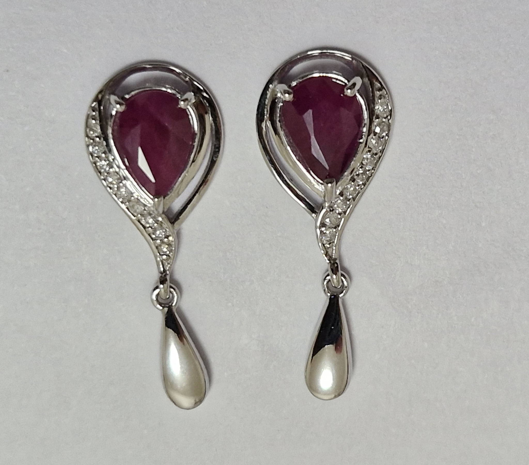 White Gold, Ruby and Diamond Ear Rings