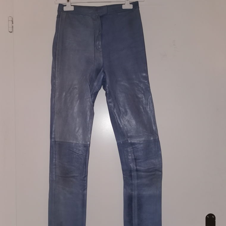 Burberry Grey-blue Leather Pants 