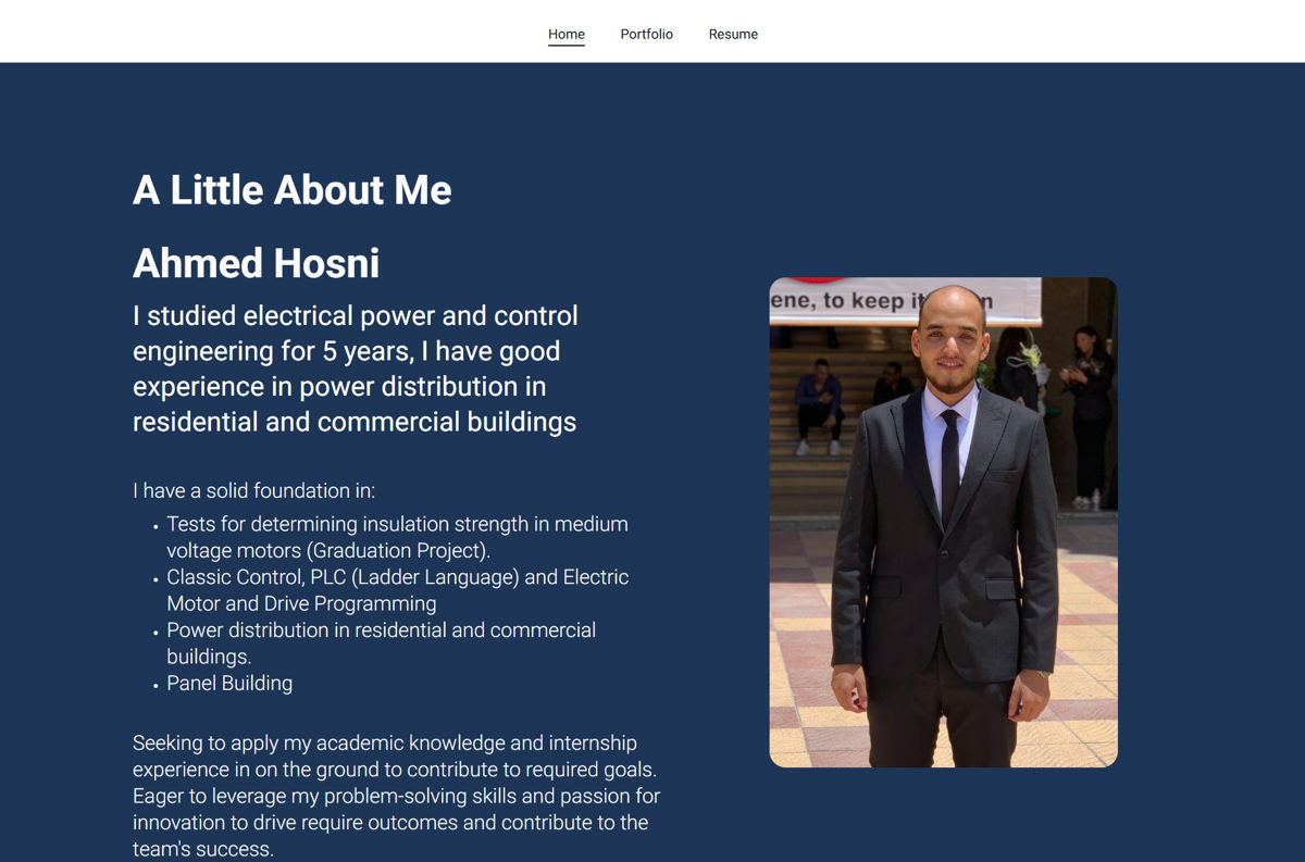 Screenshot of Ahmed Hosni, from the engineer portfolios collection.