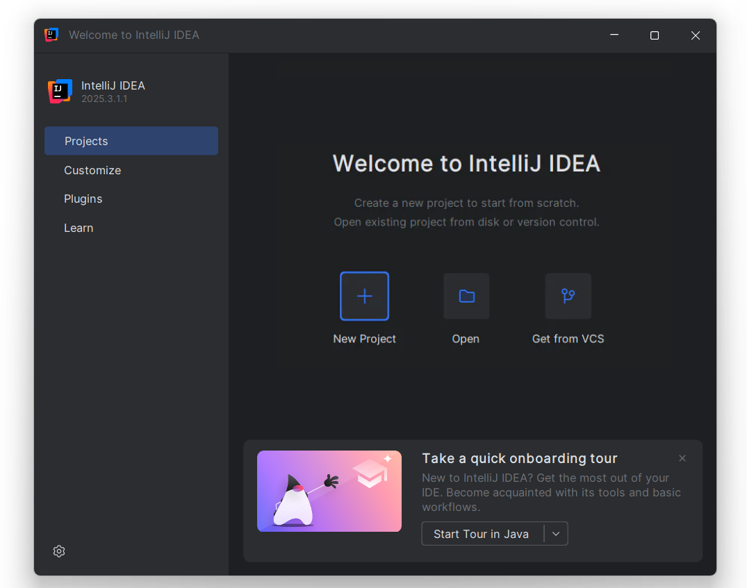 Intellij IDEA starting window