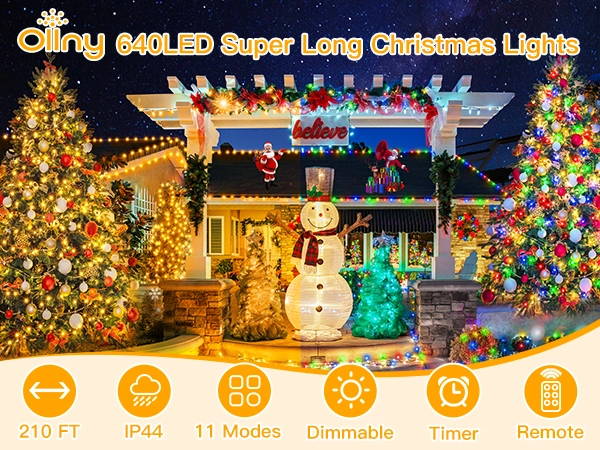 Features of Ollny's 640 leds green cable warm white/multi-color string lights