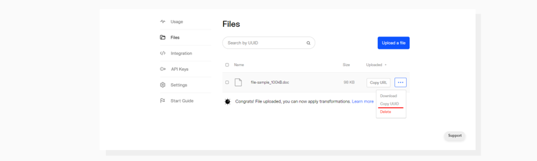 A screenshot demonstrating file UUID