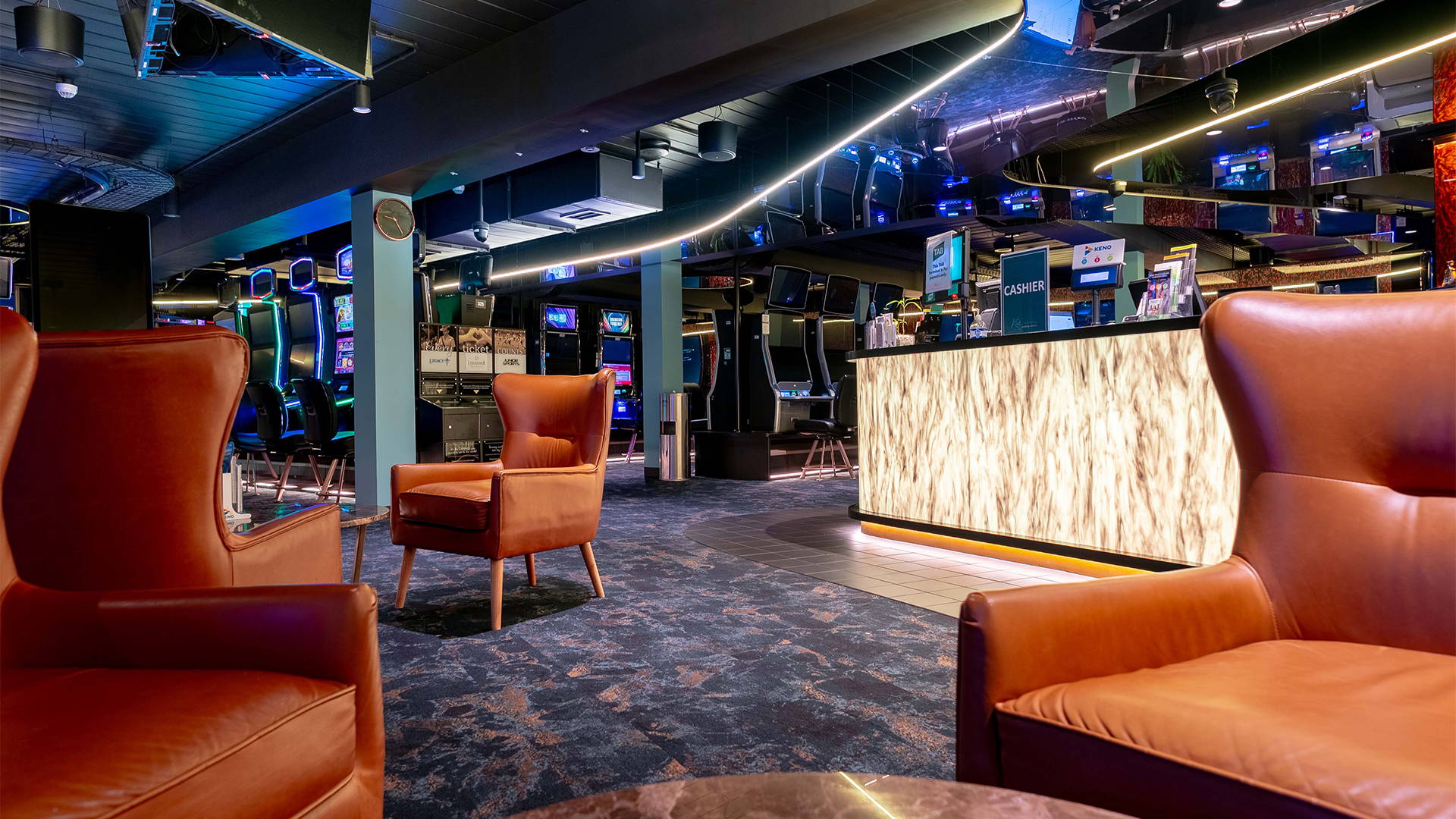Lounge area in the RSL, Bar counter illuminated with LED Panels and LED Strip Lighting by Havit Commercial