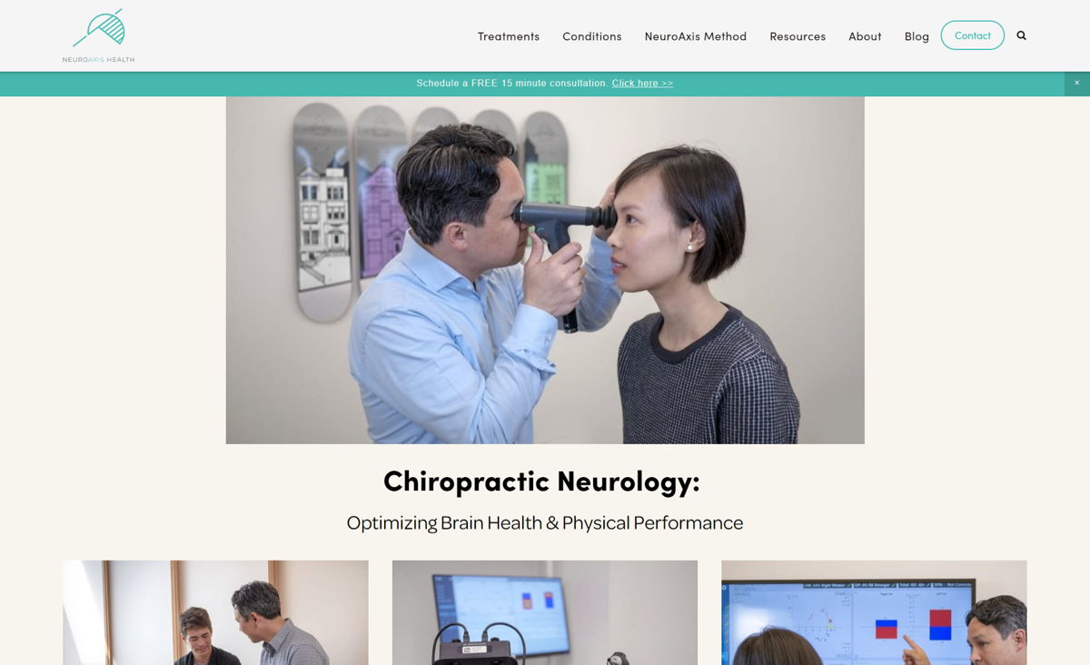 Screenshot of Neuroaxis Health, from the chiropractor websites collection.