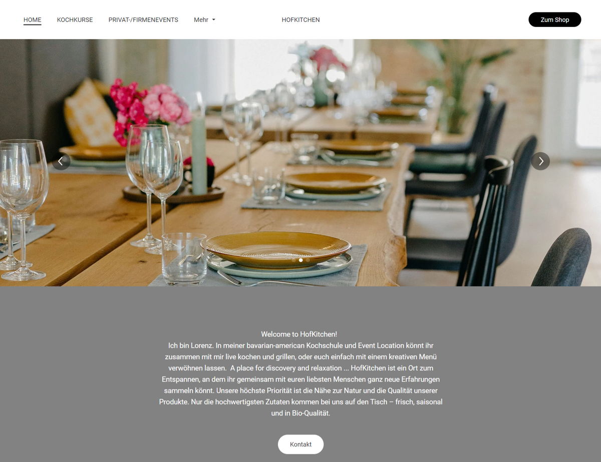 Screenshot of HofKitchen, from the jimdo websites collection.