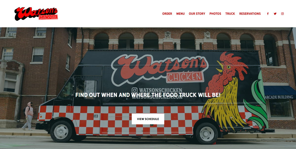 Screenshot of Watson's Shack & Rail, from the food truck websites collection.