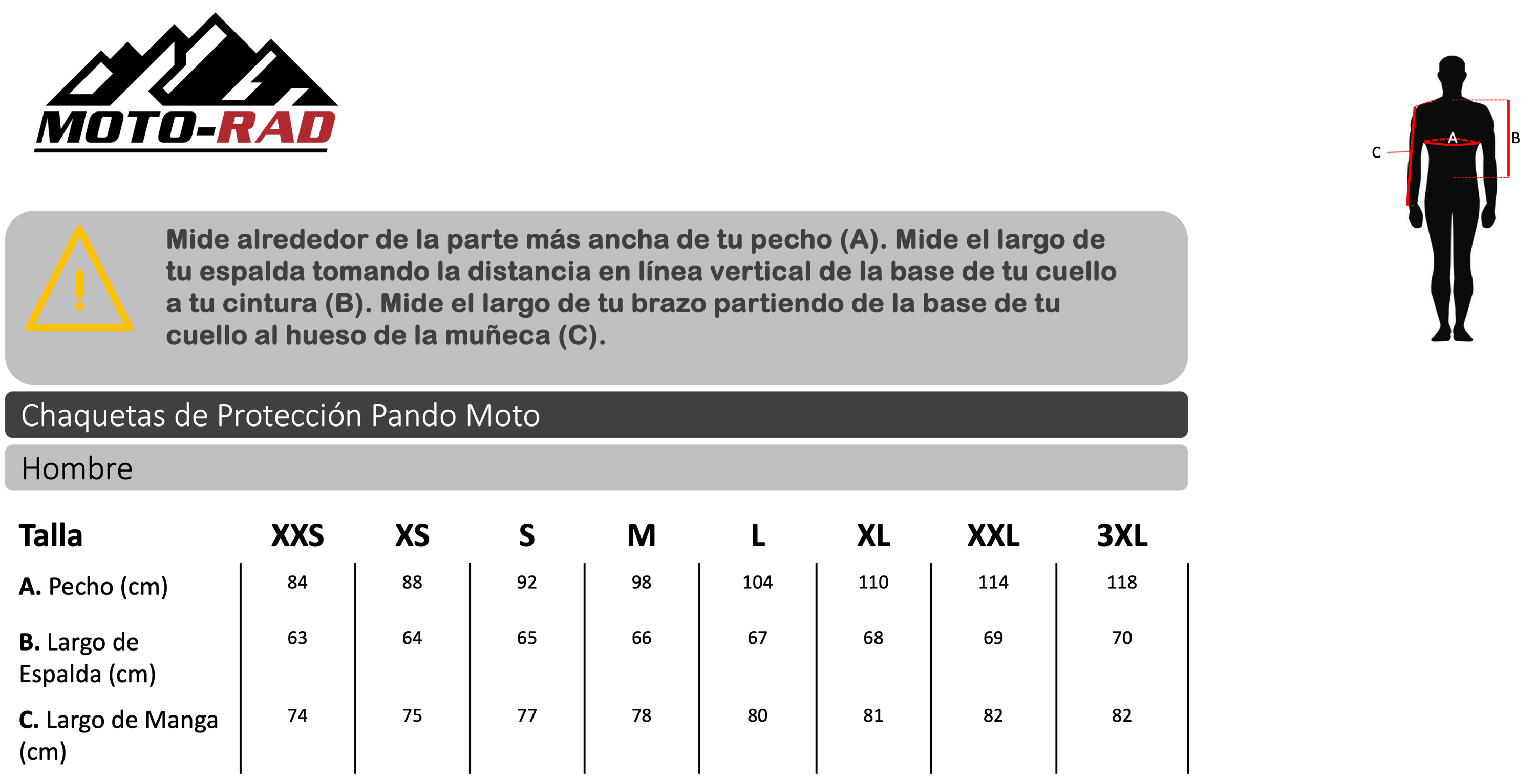 Guia de Tallas Pantalones Textiles Pando Moto