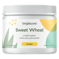 a jar of Brightcore's Sweet Wheat, an organic wheatgrass juice powder - also available in capsule form