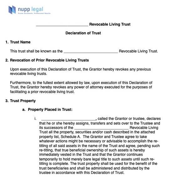 living trust form from NUPP Legal