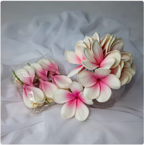 White Pink Frangipani Flowerhead (6 Pack) - Realistic Artificial Flowers - Image 4
