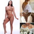 Wedding photos of women wearing wedding dresses with bra tape