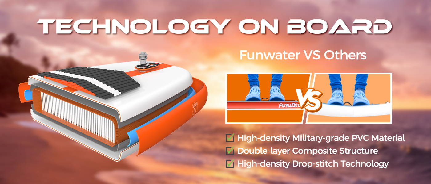 Stand up paddle board technology has high-density military PVC material, Double-layer composite structure, high-density drop-stitch technology