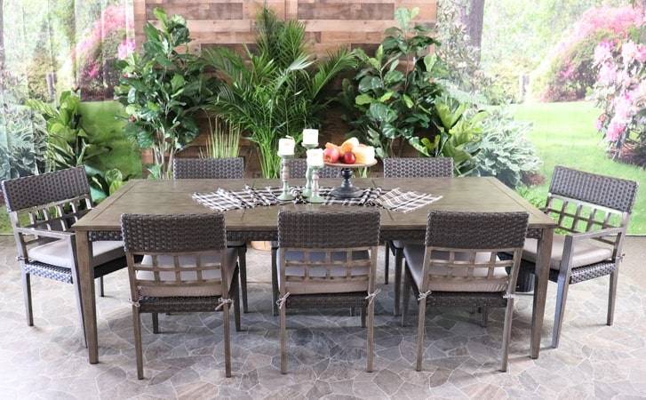 Alfresco Home Cedarbrook Outdoor Patio Dining with Mixed Materials Aluminum with All Weather Wicker Accents