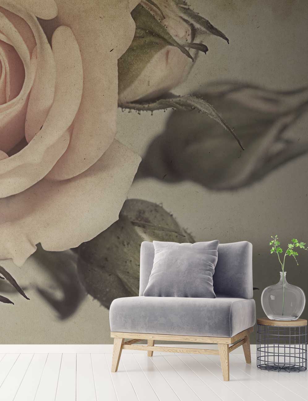 Cream Vintage Rose Wall Mural - Feathr Wallpapers