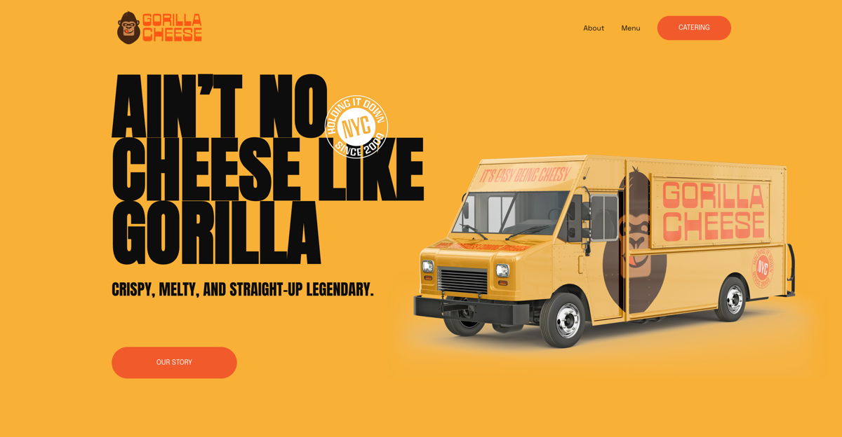 Screenshot of Gorilla Cheese, from the food truck websites collection.