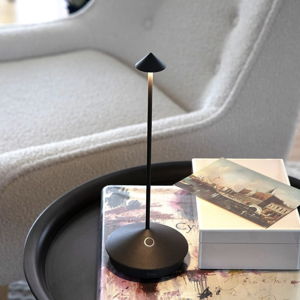 Zafferano Pina Pro LED Table Lamp (Color: Dark Grey) in Aluminum, IP54 Protection, Indoor/Outdoor use, Contact Charging Base, H29cm, USA Plug