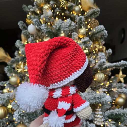 Christmas Doggy - Crochet pattern (PDF download) - puppy plush dog winter Santa outfit amigurumi festive holiday decoration