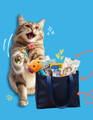 Cat happily receiving cat supplies from subscription at Incredible Pets