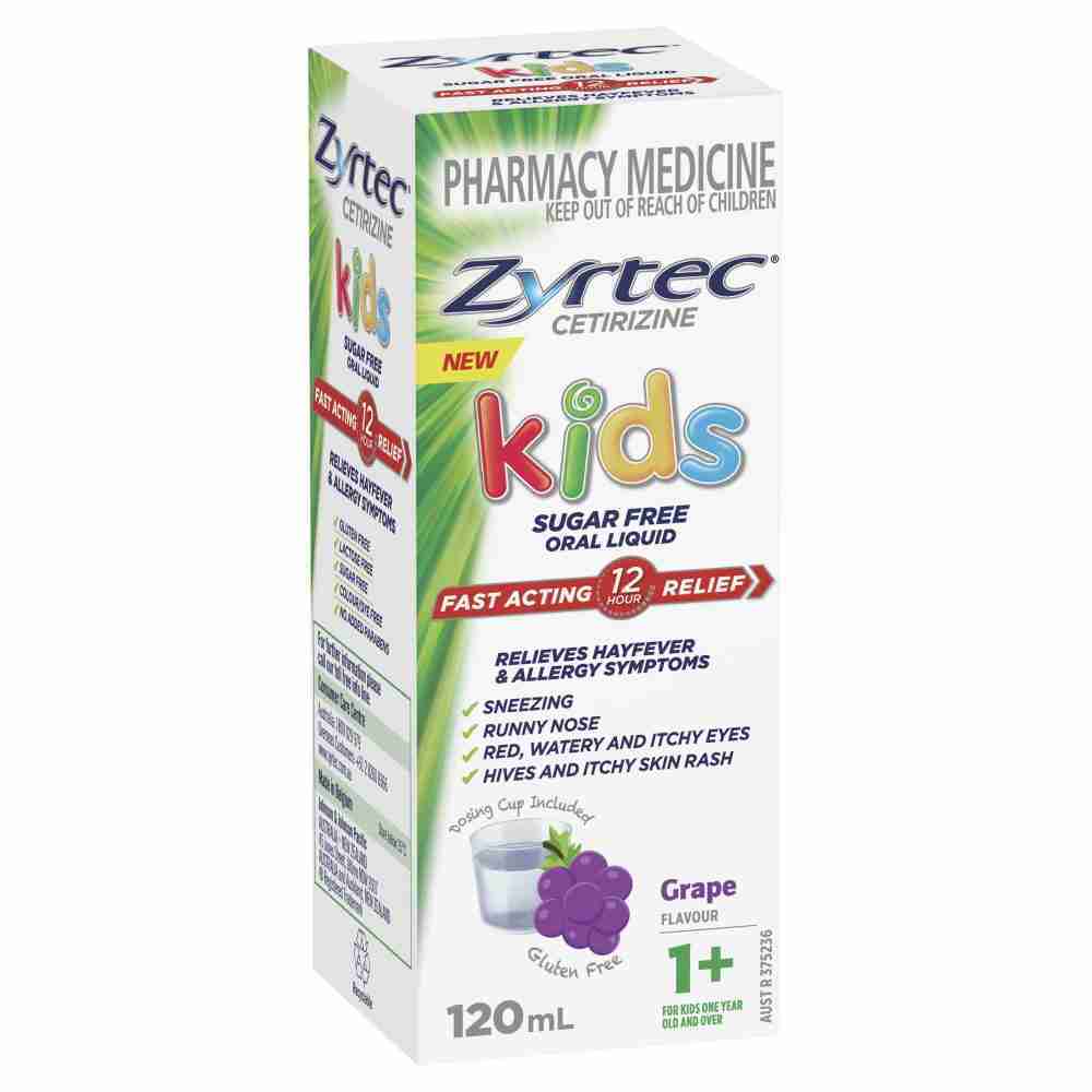 Zyrtec Kids Allergy & Hayfever Antihistamine Grape Liquid 120Ml