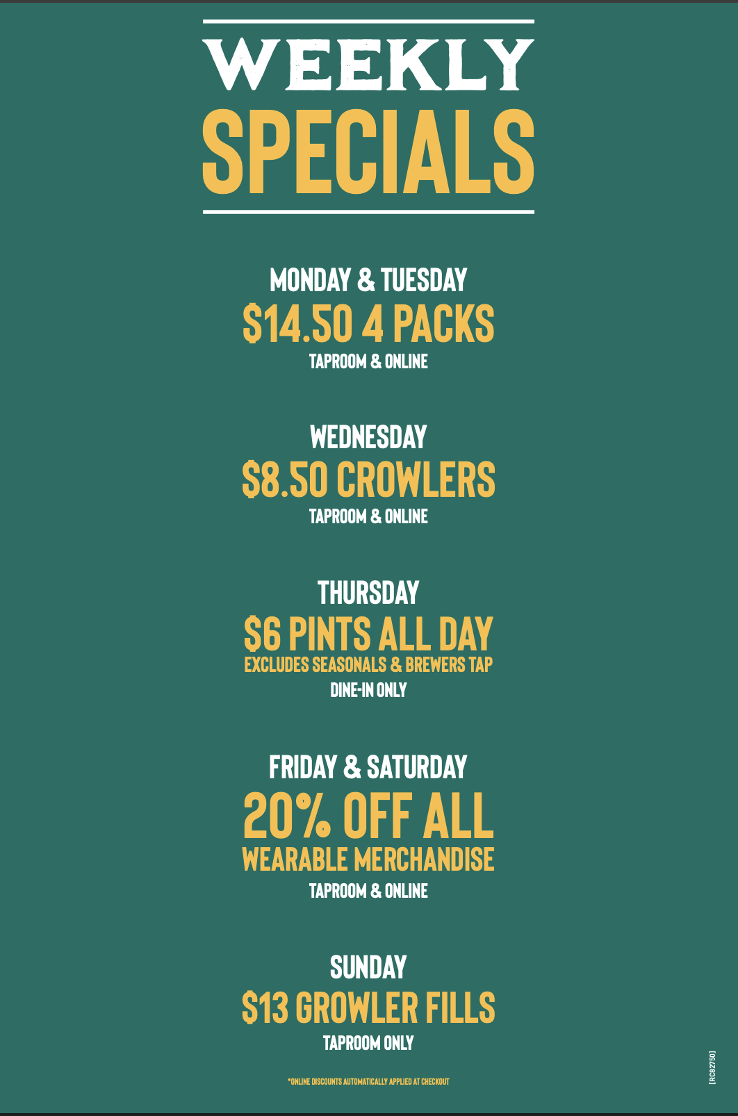 Wildrose Brewery Daily Specials & Weekly Specials Menu Currie Barricks Calgary