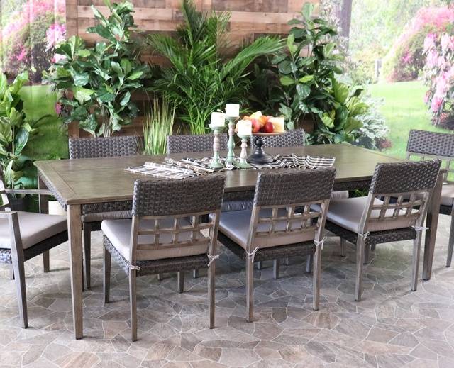 Alfresco Home Cedarbrook Outdoor Patio Dining with Mixed Materials Aluminum with All Weather Wicker Accents
