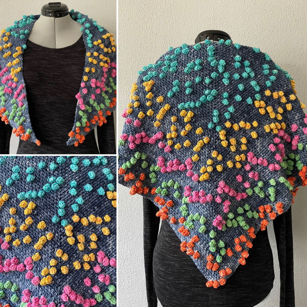 Crocheted bobble float wrap shawl