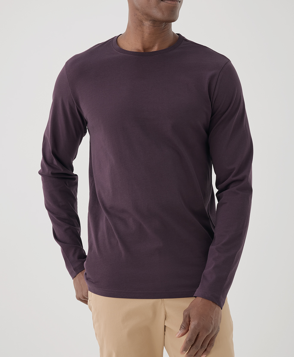Pact Men’s Softspun Essential Crewneck Long Sleeve Tee Plum 2X-Large
